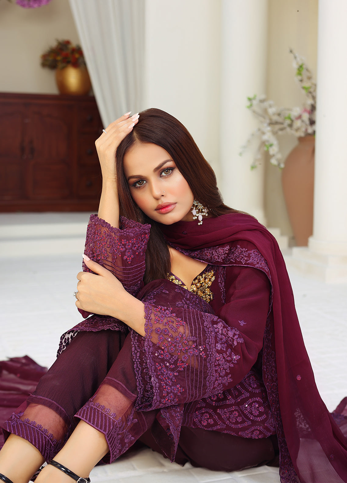 Daastan by Polawn Embroidered Unstitched 3 Piece Chiffon Suit PD-23-404- Party Wear