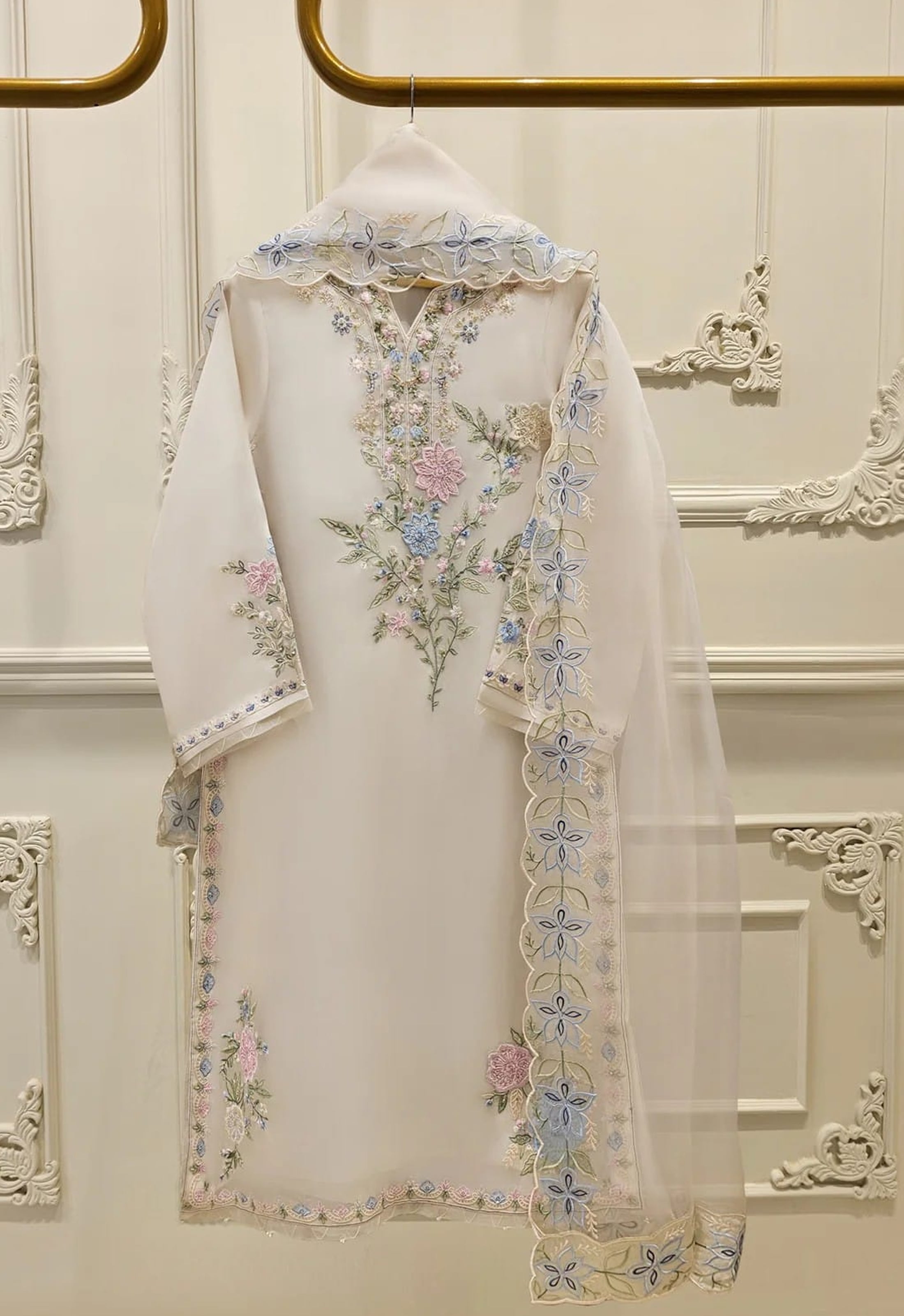 Embroidered Organza 3 Piece Semi Stitched Suit AG-S112013-25 - Party Wear