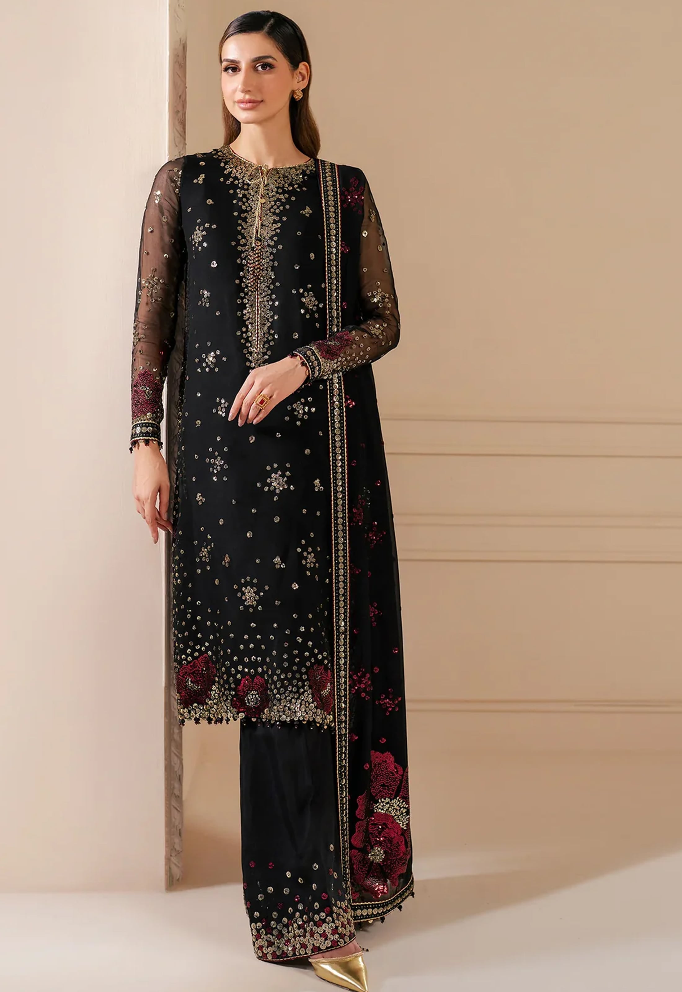 Embroidered Chiffon 3 Piece Unstitched Suit JUC-3070 - Party Wear