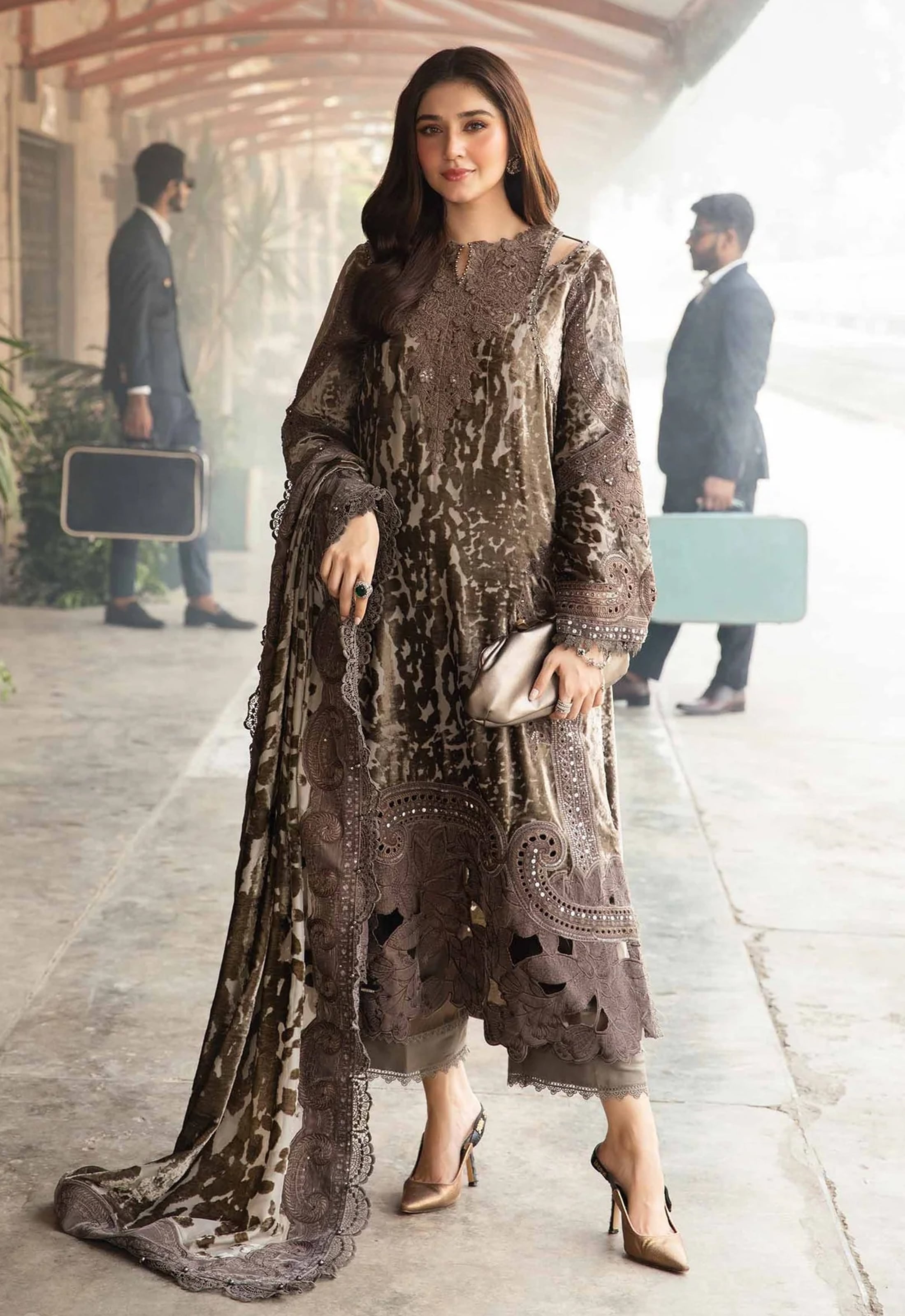 Embroidered Unstitched 3 Piece Velvet Suit MBL-DL-1201 - Party Wear