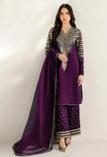 Embroidered Silk 3 Piece Unstitched Suit BURGANDY-JC-UR-7056 - Party Wear