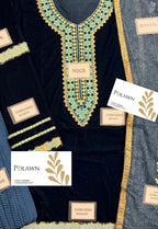 Embroidered Unstitched 3 Piece Velvet Suit IV-64-25 - Party Wear