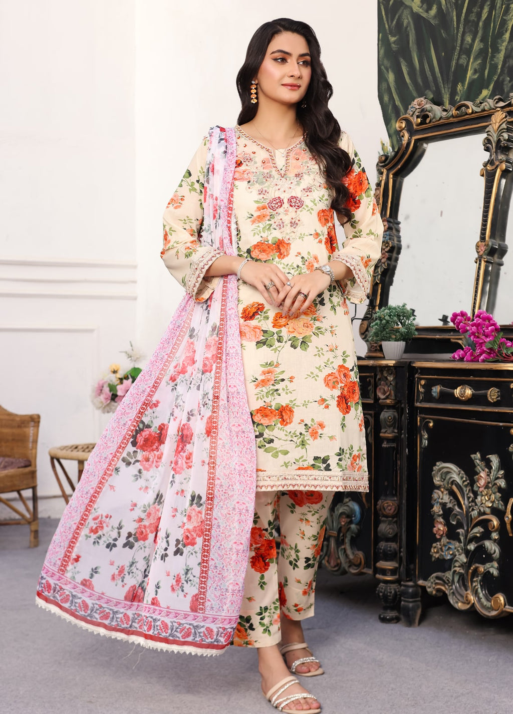 Embroidered Stitched 3 Piece Lawn Suit PD-24-102-Ready to Wear