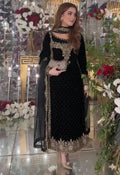 Embroidered Unstitched 3 Piece Velvet Suit BLACK-GEV-RANI-25 - Party Wear