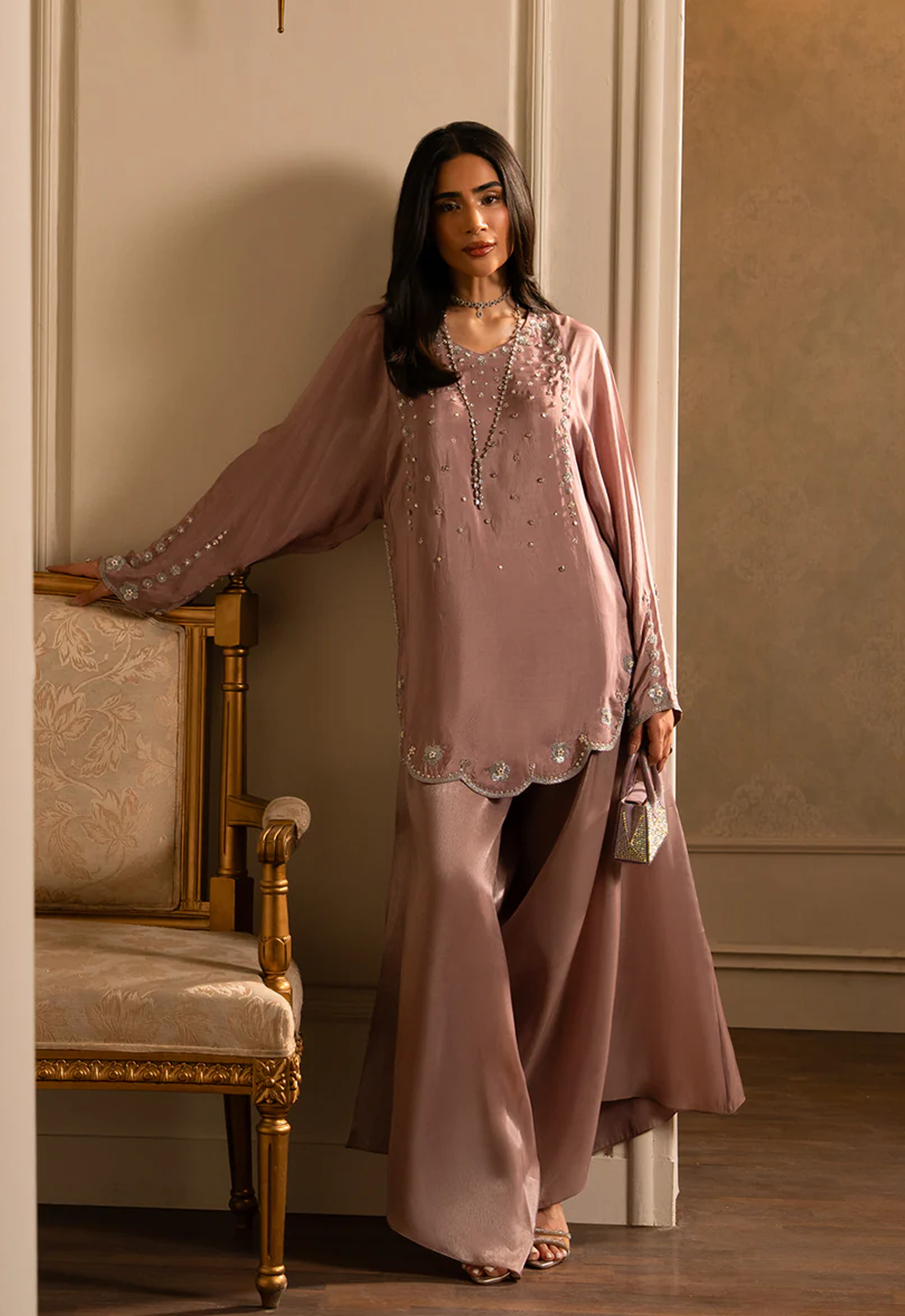 Embroidered raw silk 3 Piece Unstitched Suit LL-Namil Top-25 - party wear