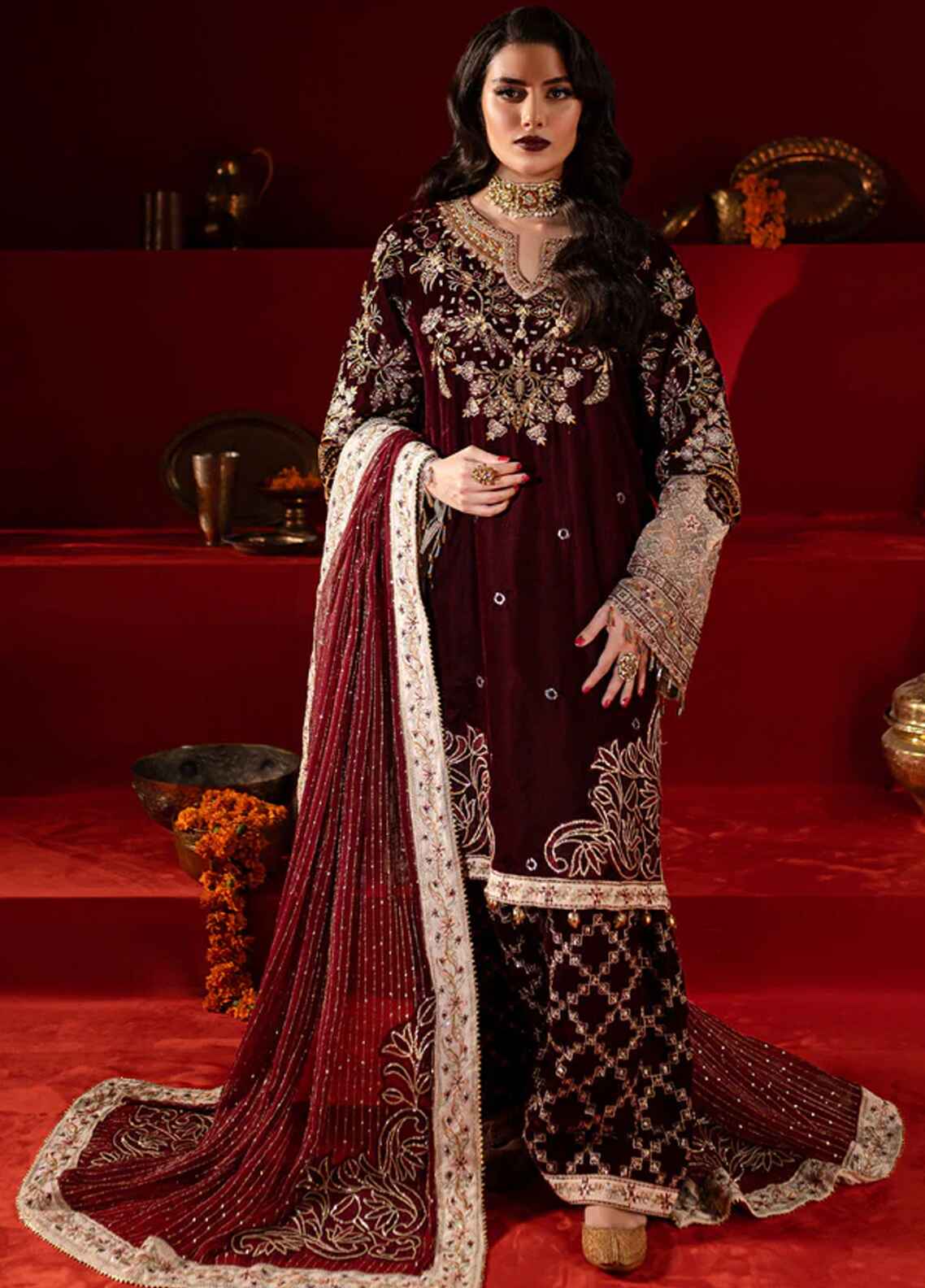 Embroidered Unstitched 3 Piece Velvet Suit  NC-NW-89-24 - Party Wear