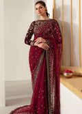 Embroidered Unstitched 3 Piece Velvet Saree Maroon JV-VF-2016 - Party Wear