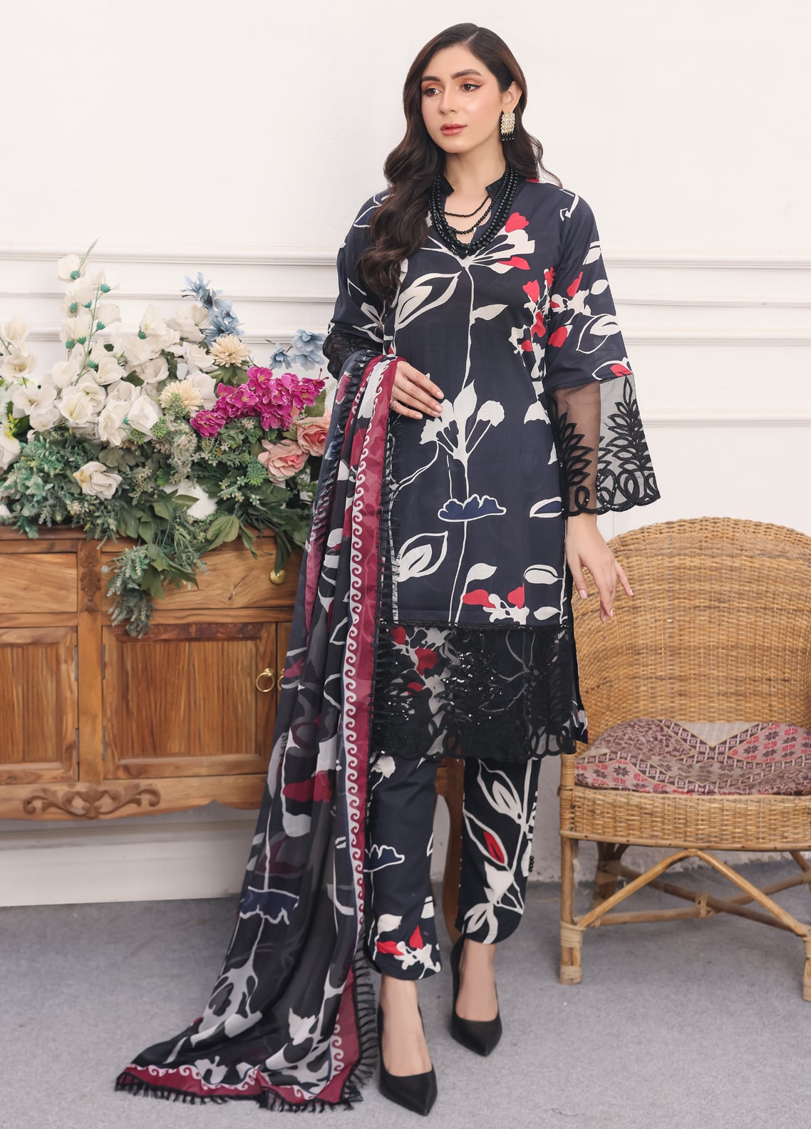 Embroidered Stitched 3 Piece Lawn Suit PD-24-101-B-Ready to Wear