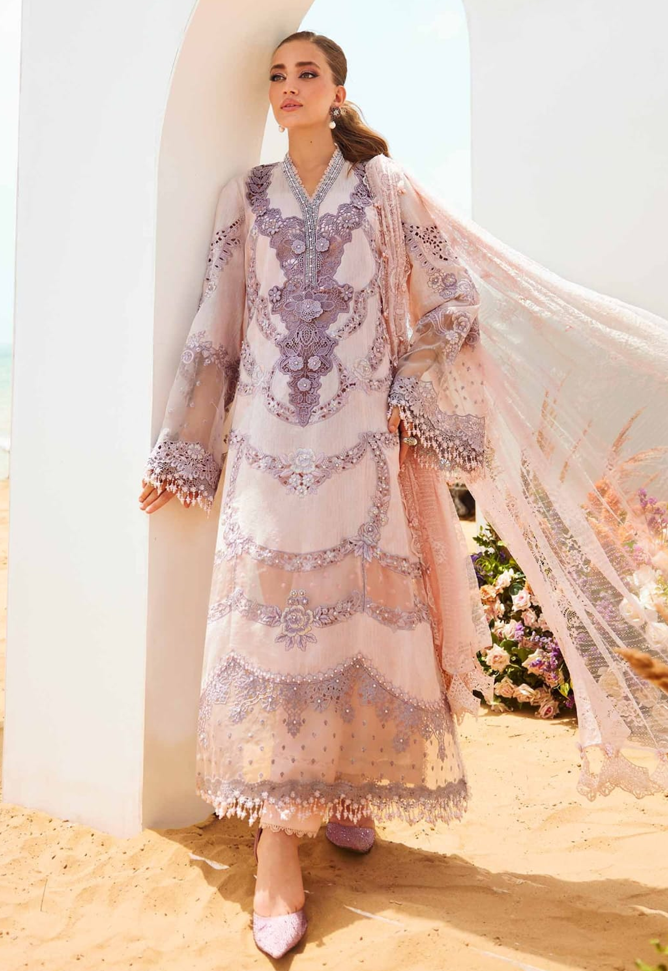 Embroidered Lawn 3 Piece Unstitched Suit MBL-HU-EID-25-02 - Summer Collection