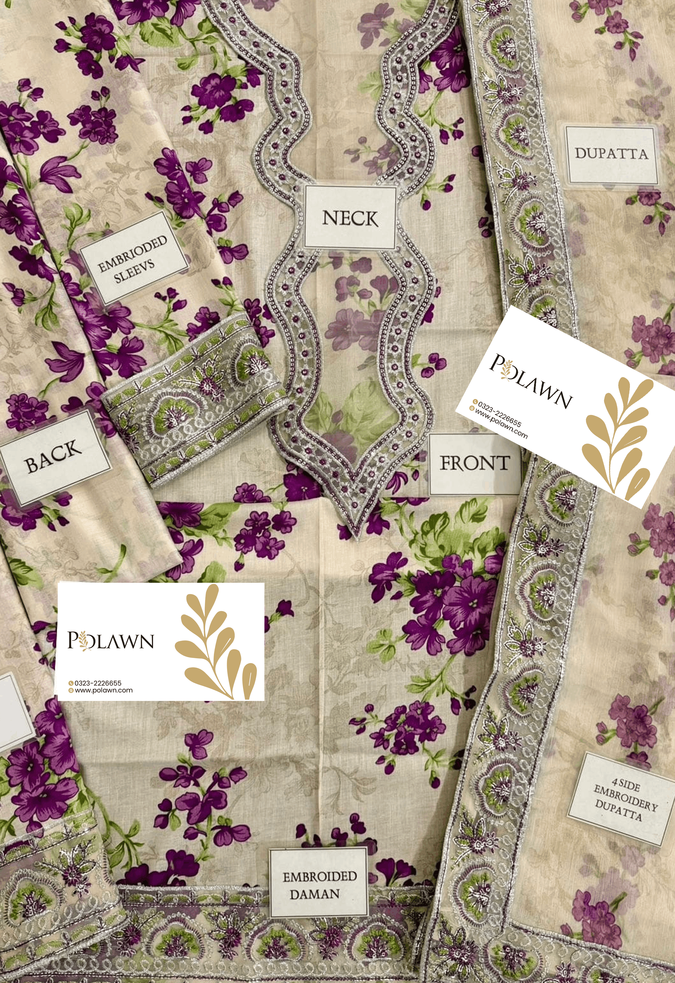 Embroidered Lawn 3 Piece Unstitched Suit ACL-EID-01-A - Summer Collection