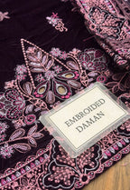 Embroidered Unstitched 3 Piece Velvet Suit  NV-NE-198 - Party Wear