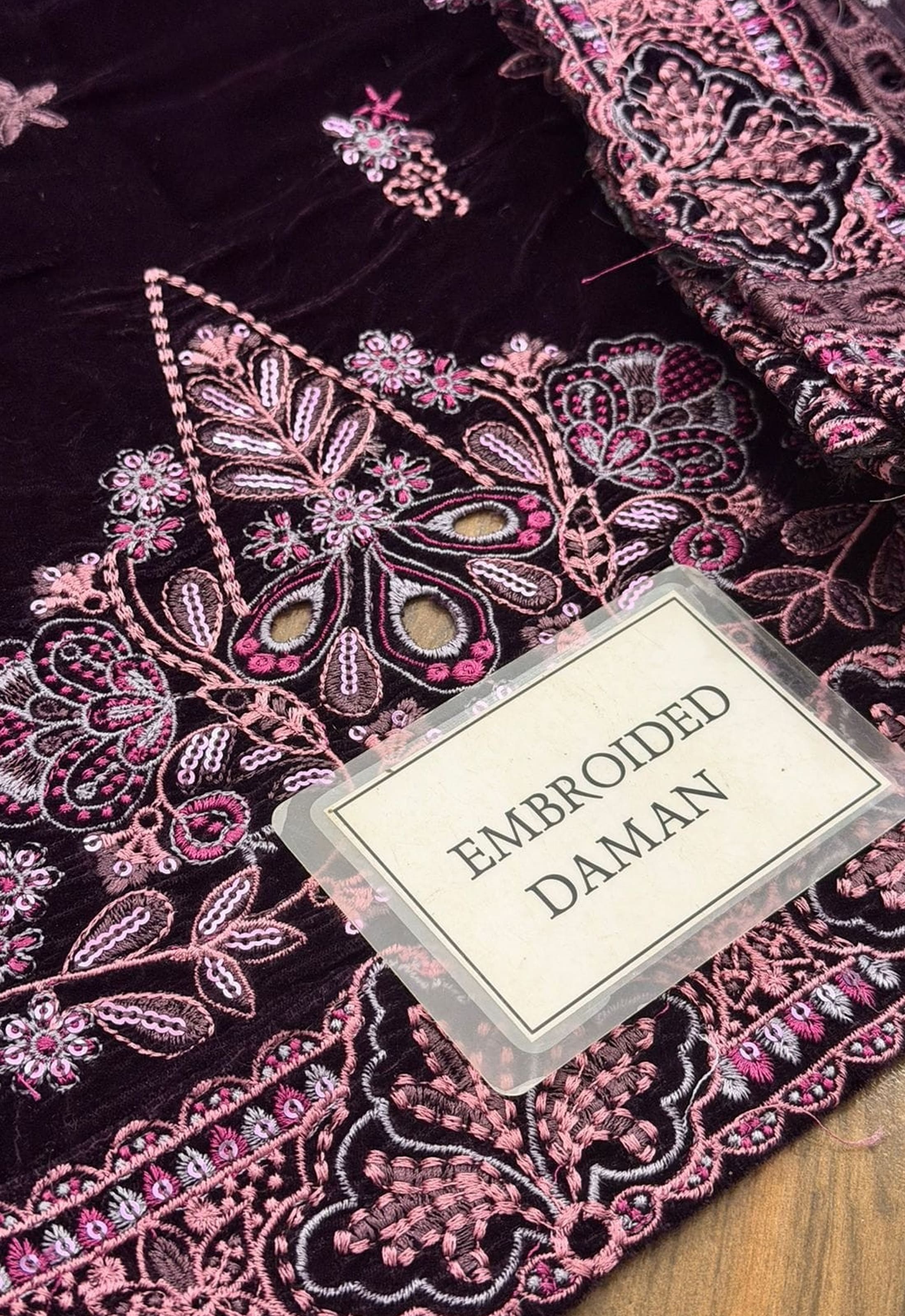 Embroidered Unstitched 3 Piece Velvet Suit  NV-NE-198 - Party Wear