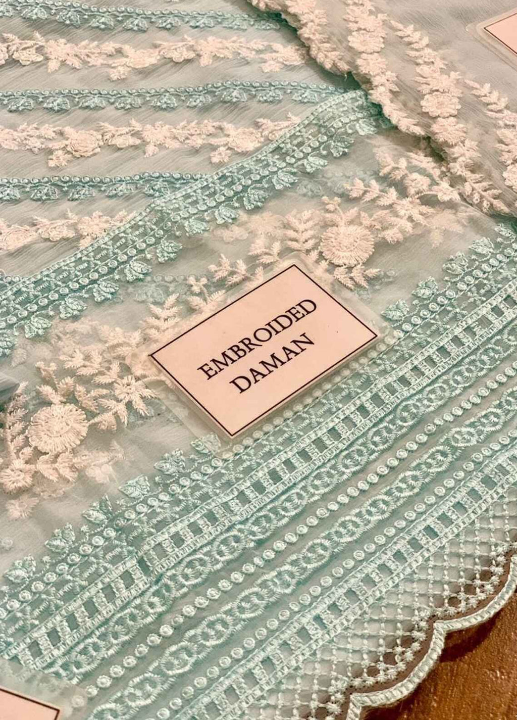 Embroidered Chiffon 3 Piece Unstitched Suit AC-Mint Glaze-24 - Party Wear