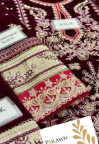 Embroidered Unstitched 3 Piece Velvet Suit ACV-VT-13 - Party Wear