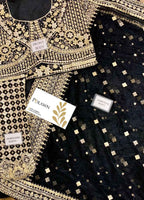Embroidered Silk 3 Piece Unstitched Saree QC-RF-08-MINHA-24 - Party Wear