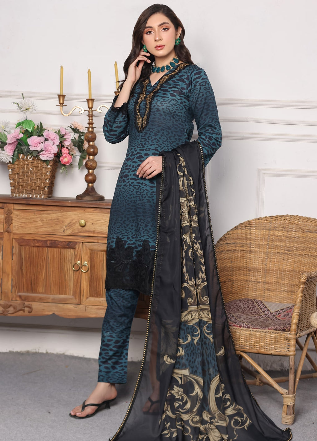 Embroidered Stitched 3 Piece Lawn Suit PD-24-104-B- Ready to Wear