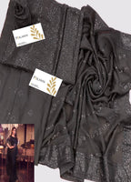 Black Embroidered Unstitched Chiffon Saree  AJC-D08-22-Party Wear