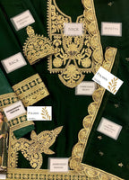 Bottle Green Embroidered Unstitched 3 Piece Chiffon Suit AJIMC-D03-22 -Party Wear