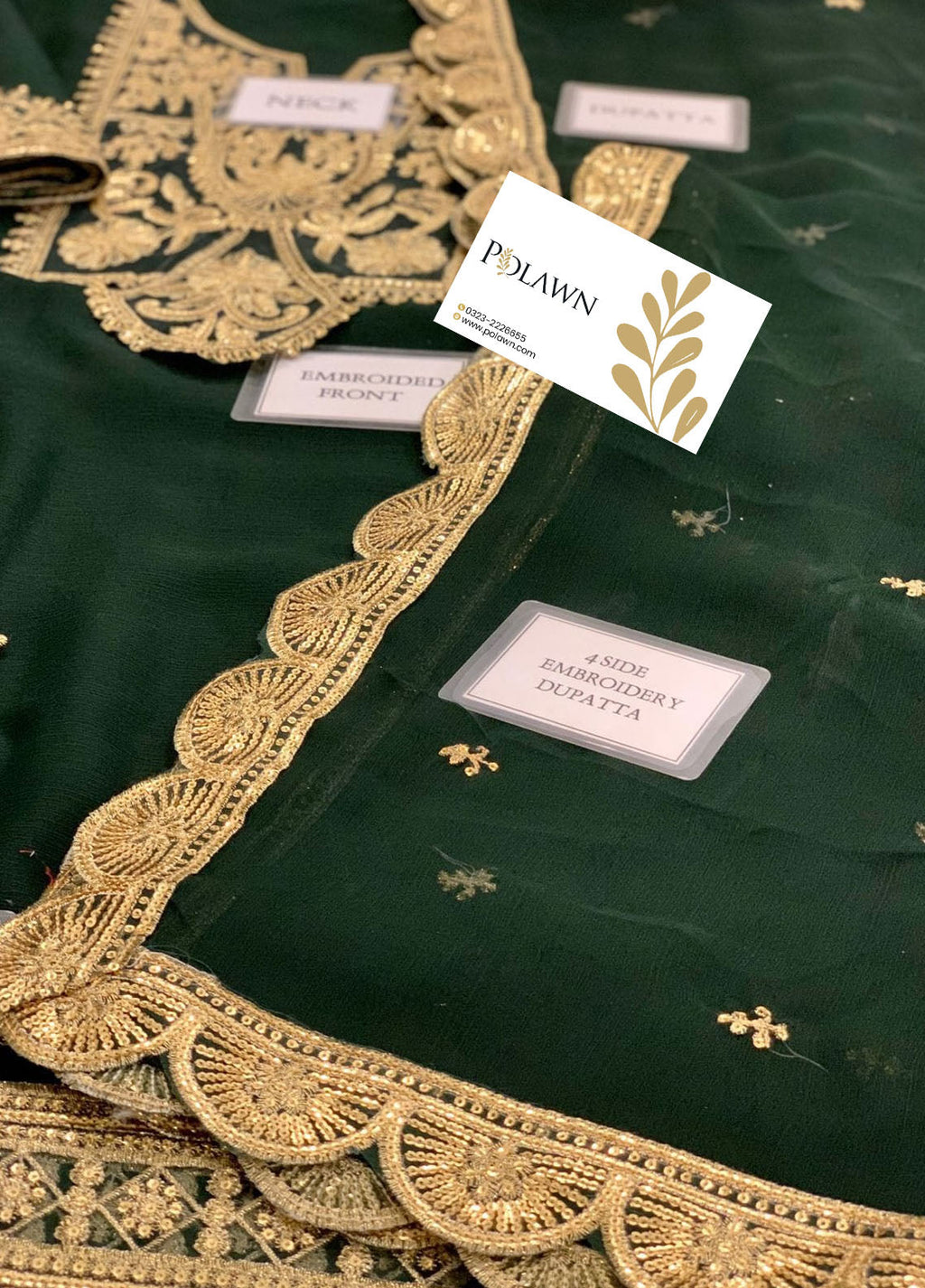 Bottle Green Embroidered Unstitched 3 Piece Chiffon Suit AJIMC-D03-22 -Party Wear
