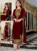 Embroidered Unstitched 3 Piece Chiffon Suit AJIMC-D03-Maroon-22 -Party Wear