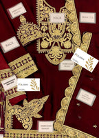 Embroidered Unstitched 3 Piece Chiffon Suit AJIMC-D03-Maroon-22 -Party Wear