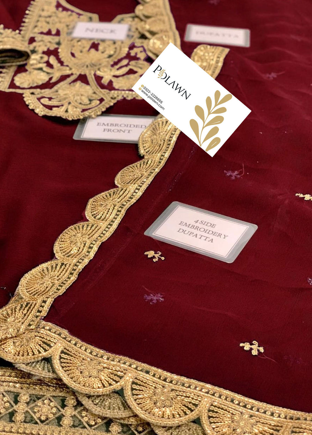 Embroidered Unstitched 3 Piece Chiffon Suit AJIMC-D03-Maroon-22 -Party Wear
