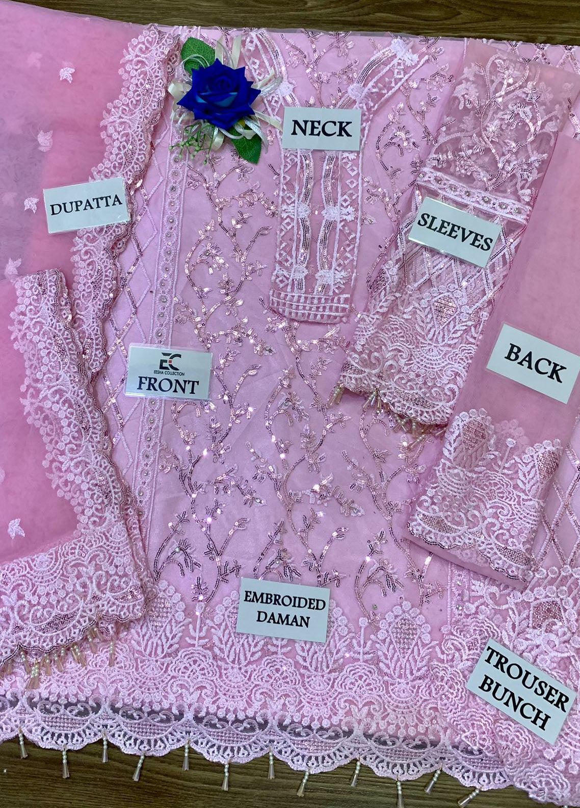 Embroidered Unstitched 3 Piece Net Suit AKCL-D06-CANDY PINK-Party Wear
