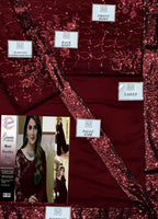 Maroon Embroidered Unstitched Chiffon Saree Ayeza Khan-Maroon-Party Wear
