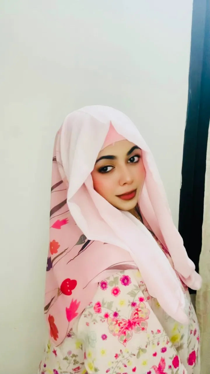 2 in 1 Digital Printed Hijab with Attached Tube Cap