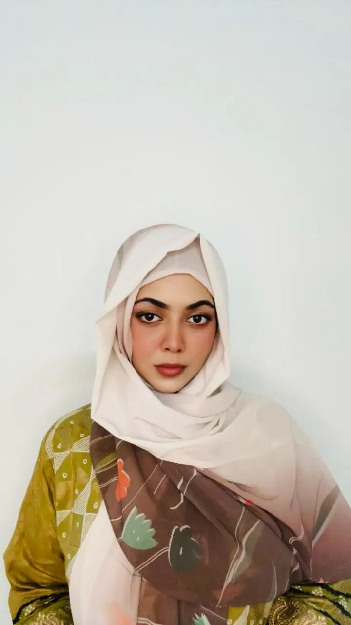 2 in 1 Digital Printed Hijab with Attached Tube Cap