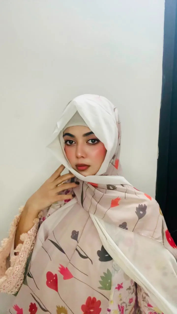2 in 1 Digital Printed Hijab with Attached Tube Cap