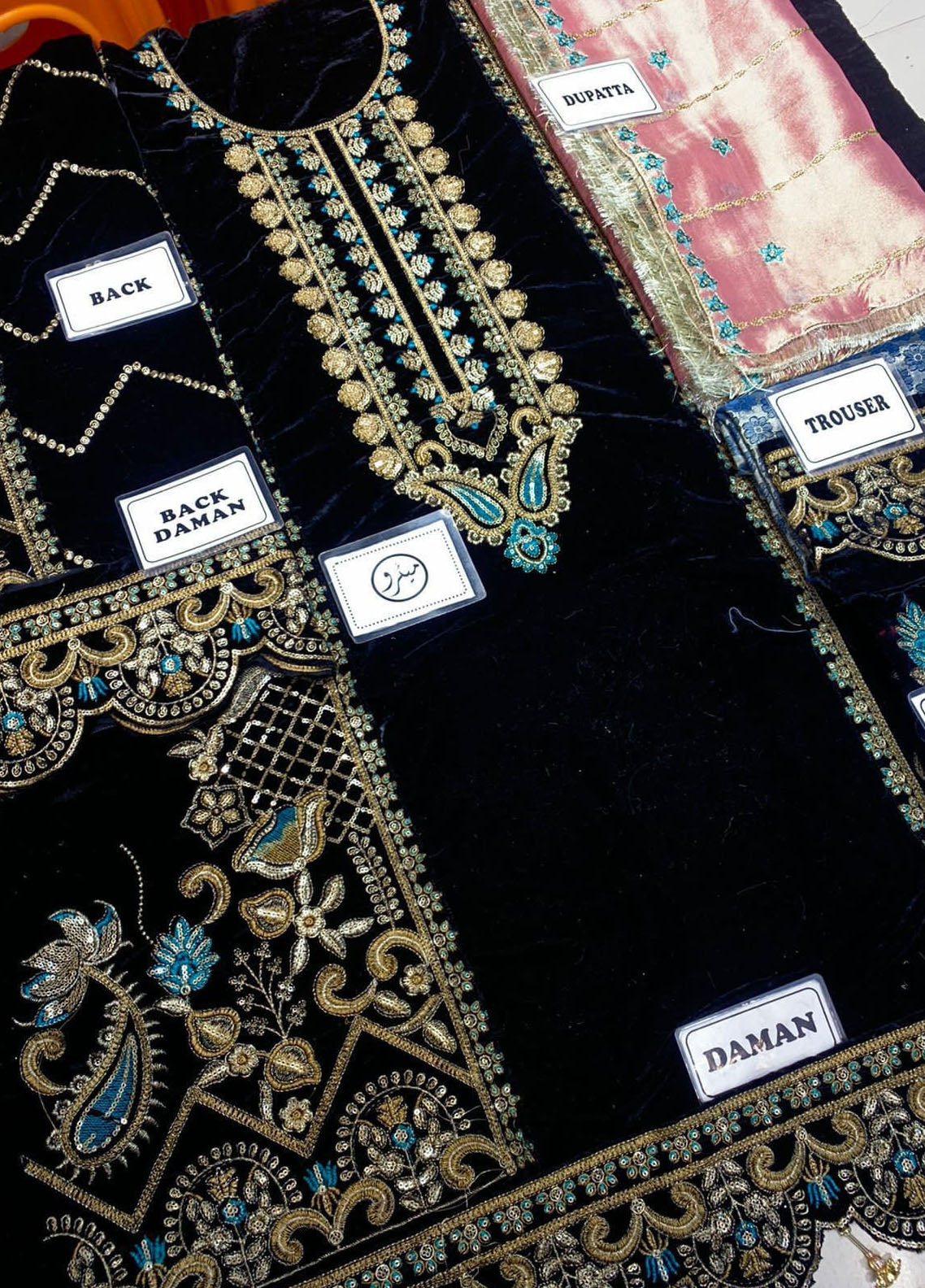 Black Embroidered Unstitched 3 Piece Velvet Suit EAC-MK-02-21-Party Wear