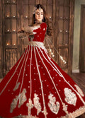 Embroidered Unstitched 3 Piece Net Suit Hira Mani-RED-Party Wear