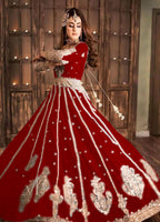 Embroidered Unstitched 3 Piece Net Suit Hira Mani-RED-Party Wear