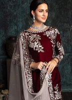 Embroidered Unstitched 3 Piece Net Suit Lashkaraa Silk-Maroon -Party Wear