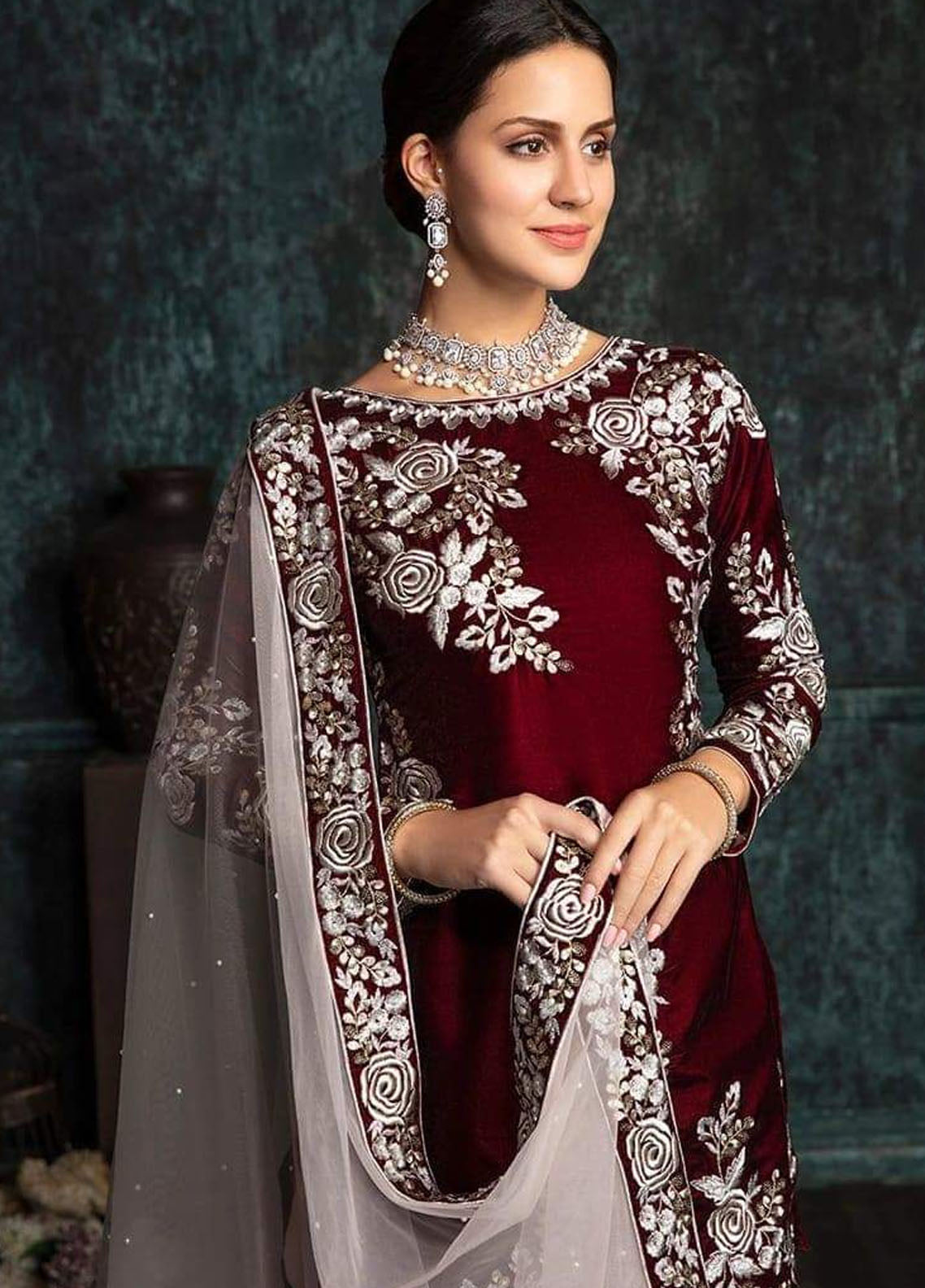Embroidered Unstitched 3 Piece Net Suit Lashkaraa Silk-Maroon -Party Wear