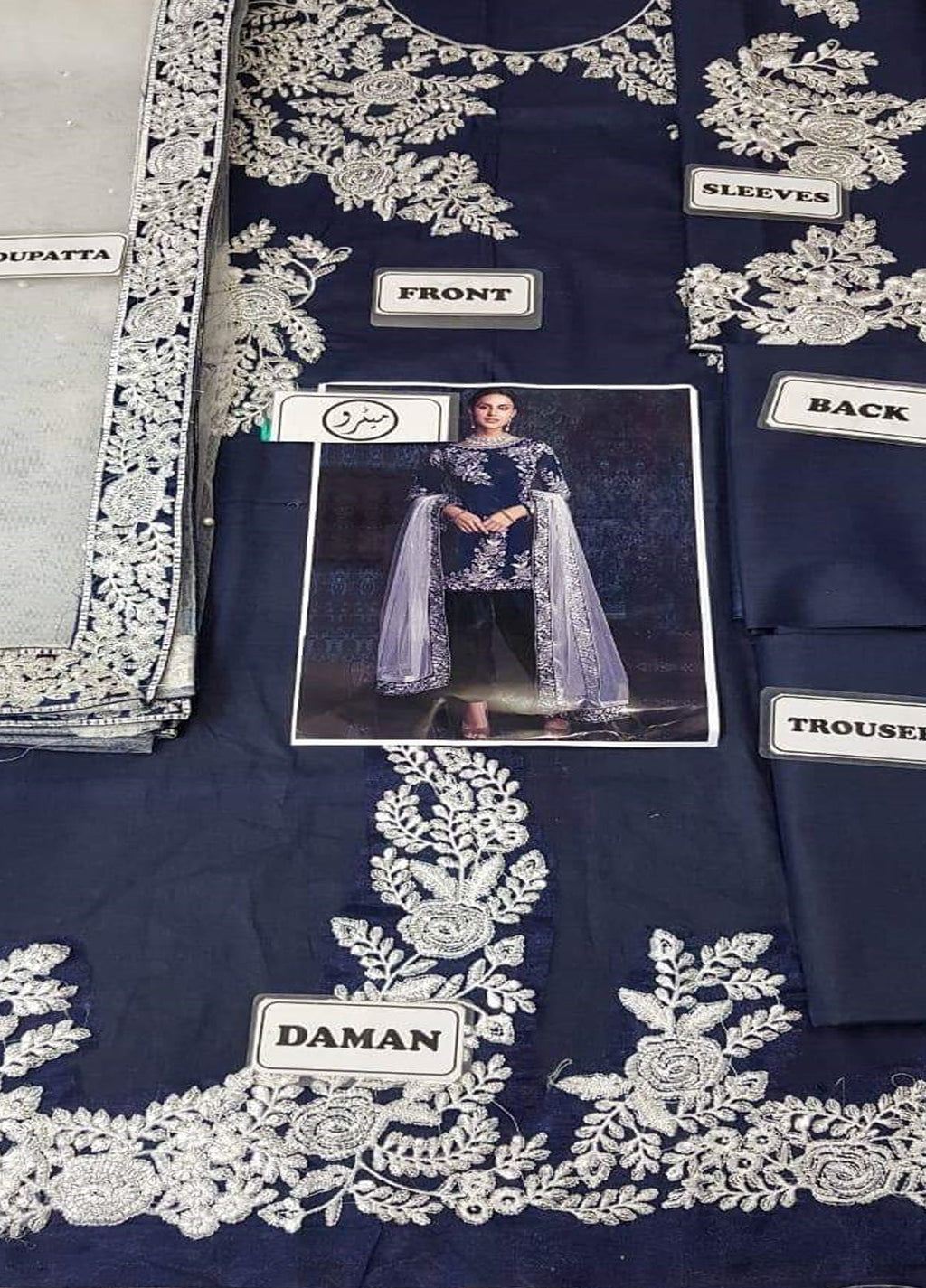Embroidered Unstitched 3 Piece Net Suit Lashkaraa Silk-N. Blue -Party Wear