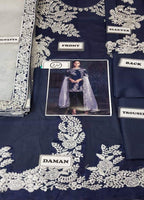 Embroidered Unstitched 3 Piece Net Suit Lashkaraa Silk-N. Blue -Party Wear