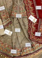 Burnt Gold and Maroon Embroidered Unstitched 3 Piece Organza Suit MBC-BD-2401-22 Party Wear