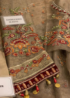 Burnt Gold and Maroon Embroidered Unstitched 3 Piece Organza Suit MBC-BD-2401-22 Party Wear