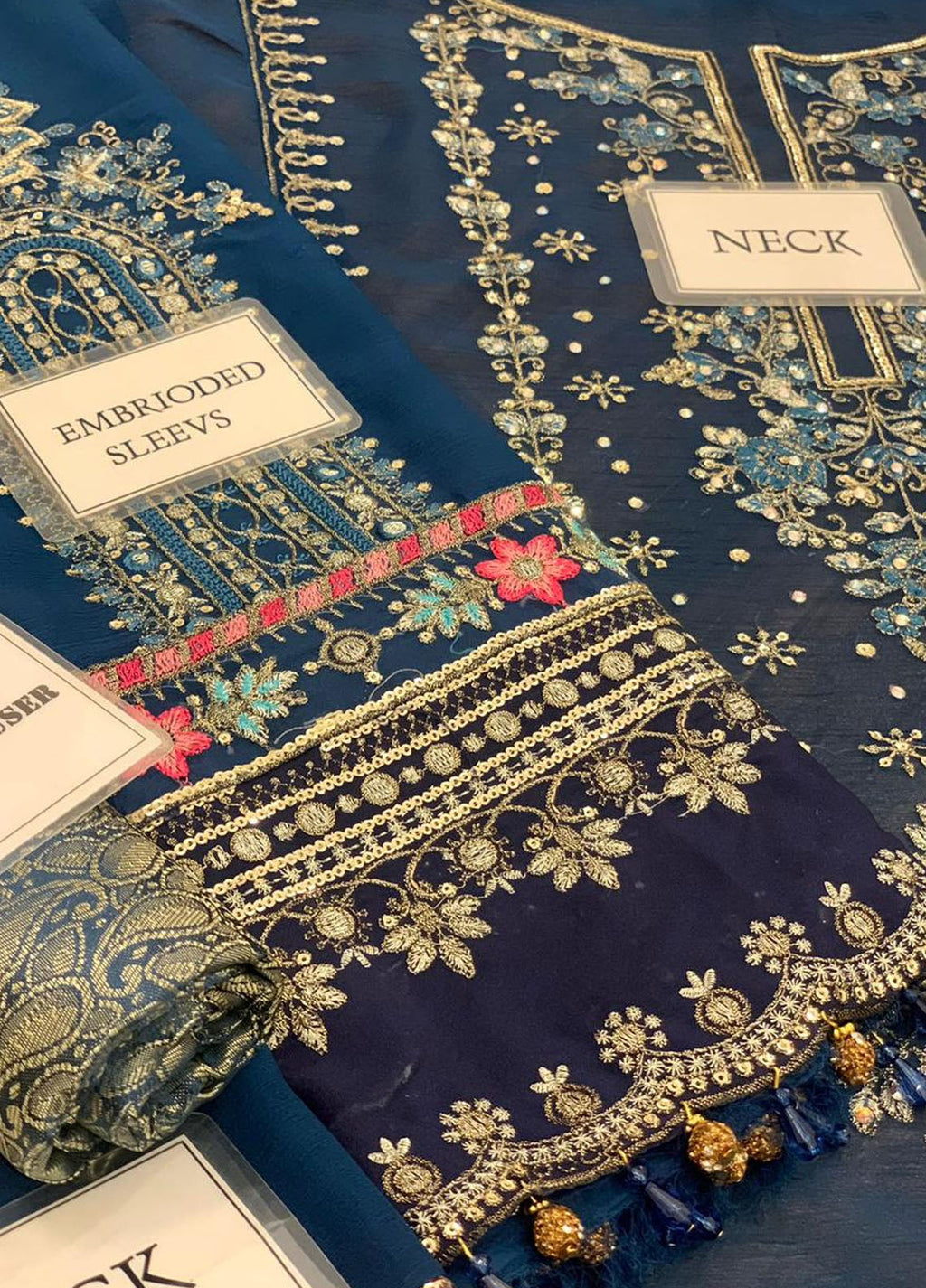 Blue Embroidered Unstitched 3 Piece Chiffon Suit MBC-BD-2407-22-Party Wear