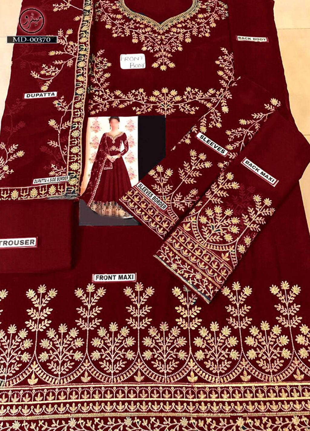 Embroidered Unstitched 3 Piece Chiffon M Maxi-Maroon-Party Wear