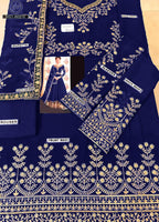 Embroidered Unstitched 3 Piece Chiffon Suit M Maxi-N. Blue-Party Wear