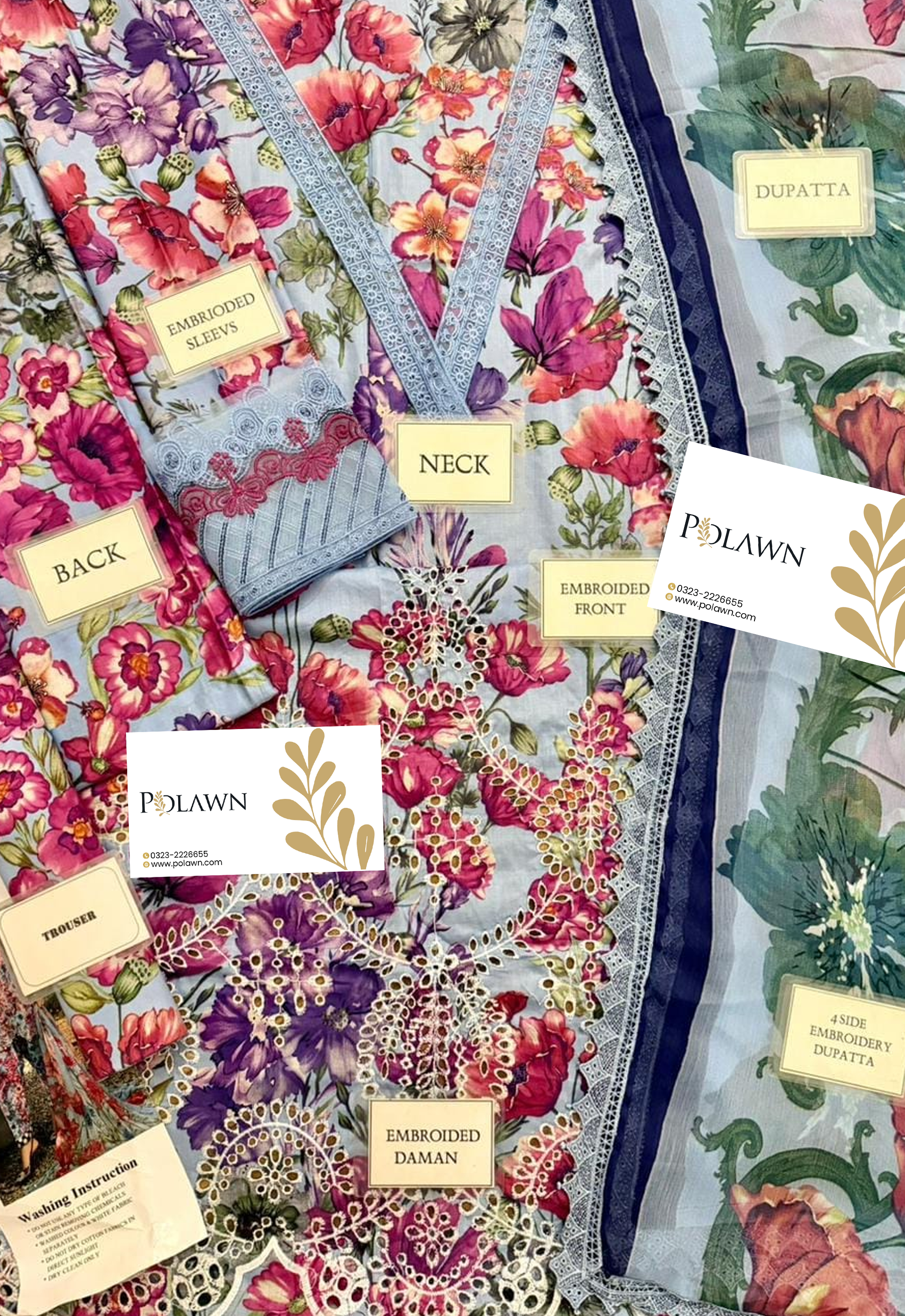 Embroidered Lawn 3 Piece Unstitched Suit MBL-MPT-2902-B-26 - Summer Collection