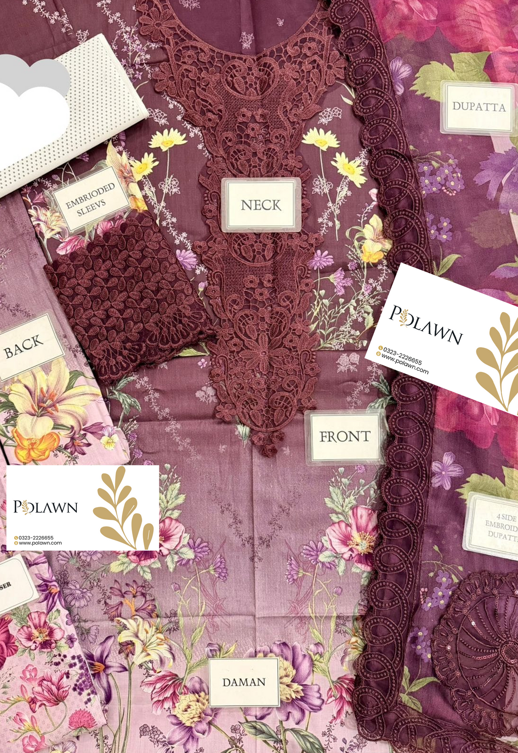 Embroidered Lawn 3 Piece Unstitched Suit MBL-MPT-2909-B-26 - Summer Collection