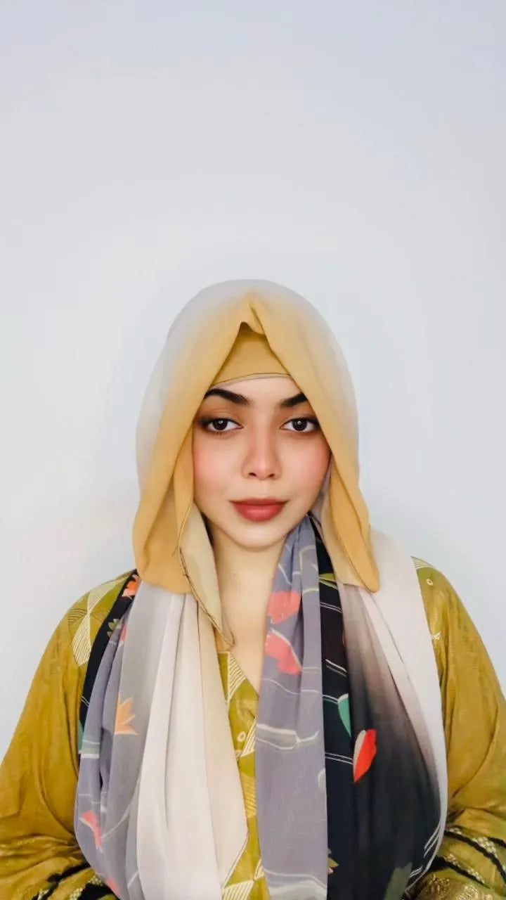 2 in 1 Digital Printed Hijab with Attached Tube Cap