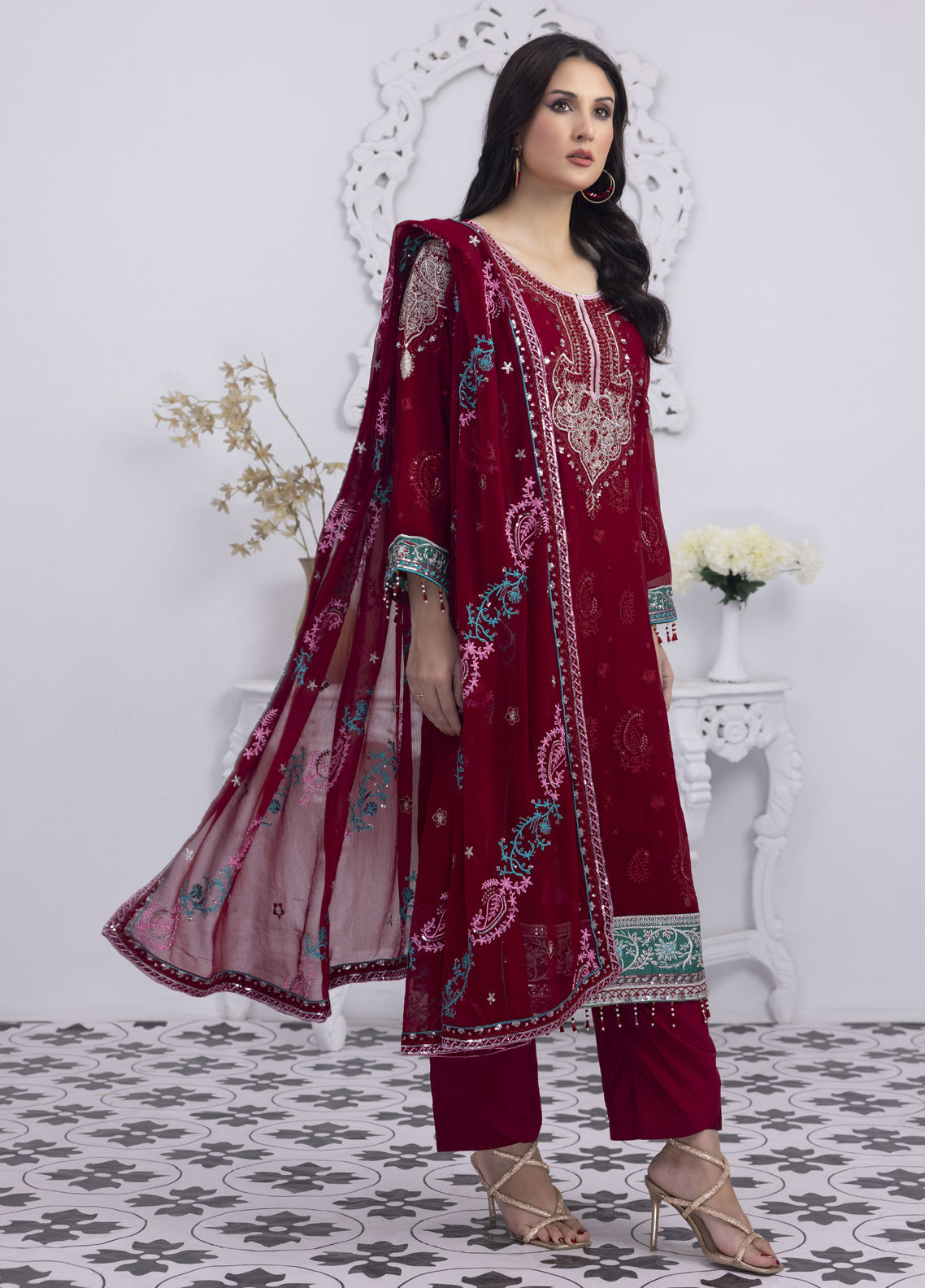 Embroidered Stitched 3 Piece Chiffon Suit PD-23-101 Ready to Wear