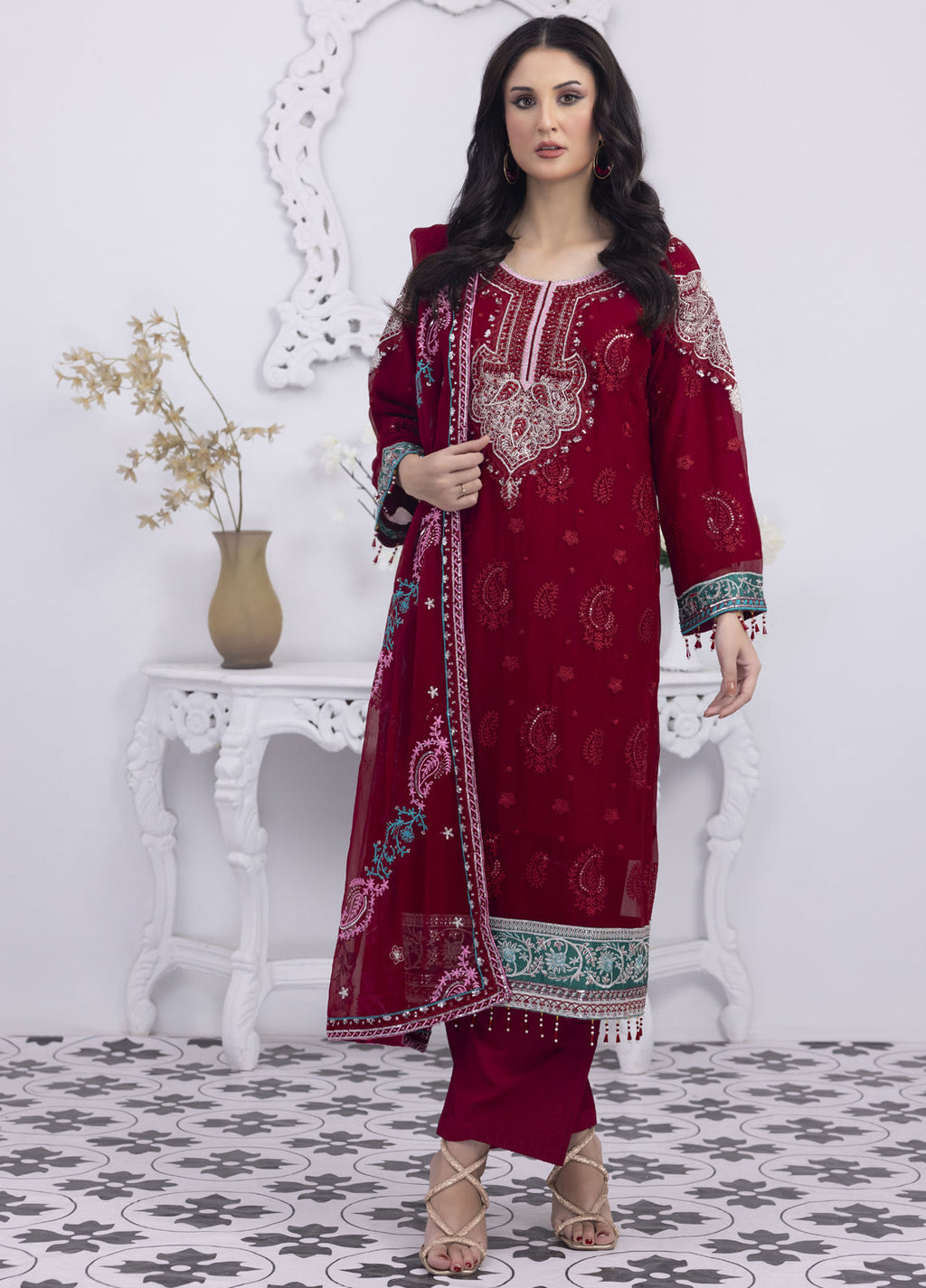 Embroidered Stitched 3 Piece Chiffon Suit PD-23-101 Ready to Wear