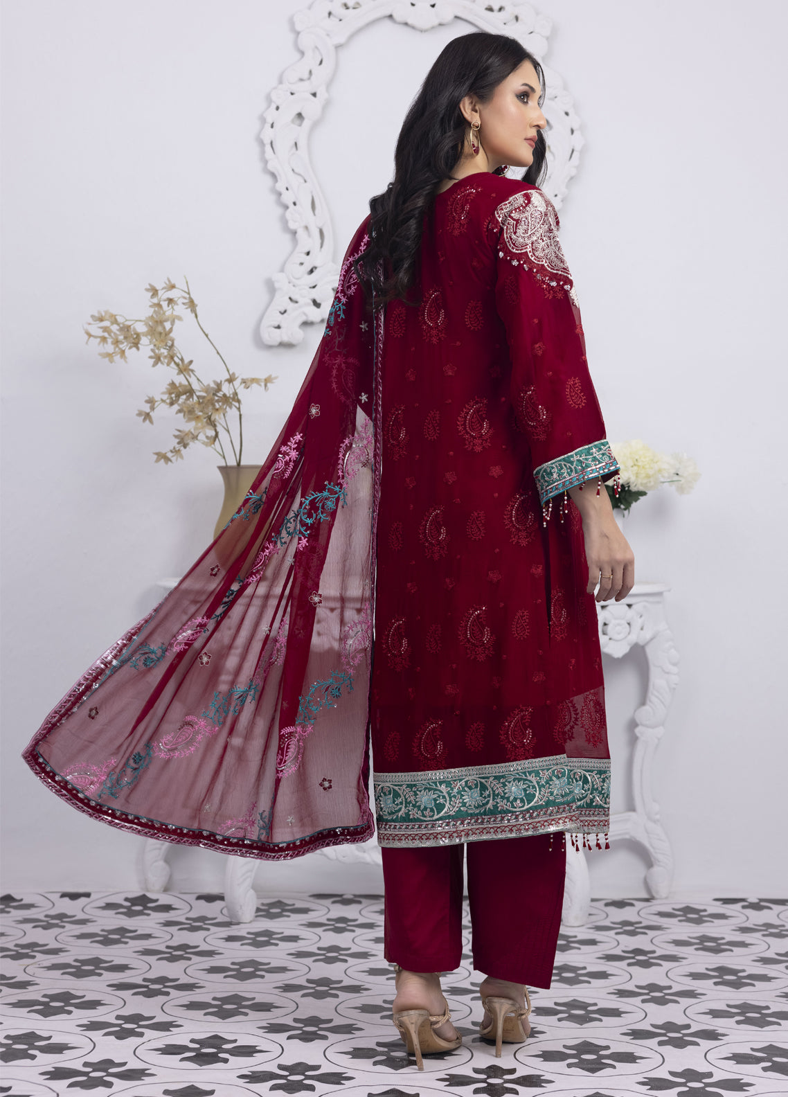 Embroidered Stitched 3 Piece Chiffon Suit PD-23-101 Ready to Wear