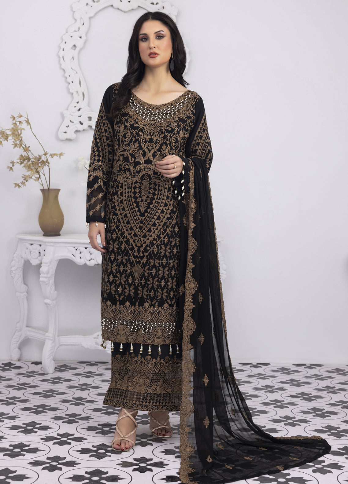 Embroidered Stitched 3 Piece Chiffon Suit PD-23-102 Ready to Wear